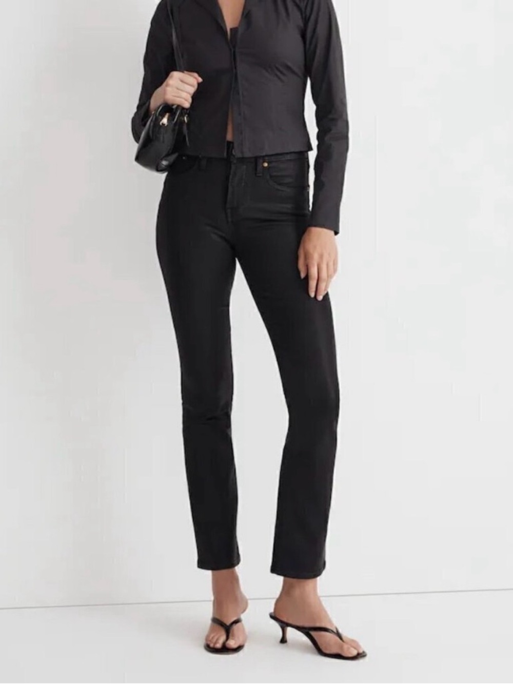 Madewell Kick Out Crop Flare Jeans Pants Coated Black NWT, 26